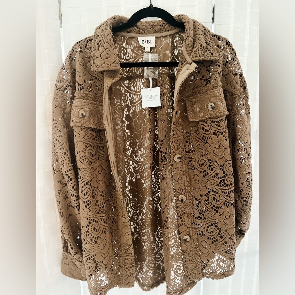 Women's Lace Button Down Jacket - Brown